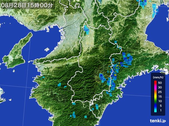 奈良県の雨雲レーダー(2016年08月28日)