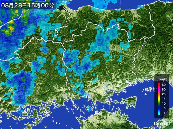 岡山県の雨雲レーダー(2016年08月28日)