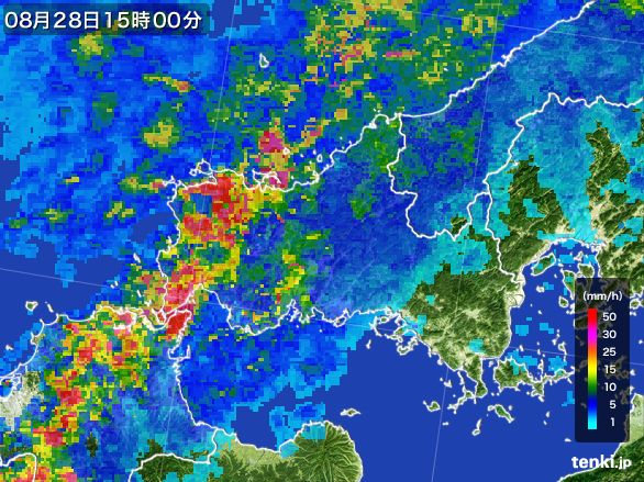 山口県の雨雲レーダー(2016年08月28日)
