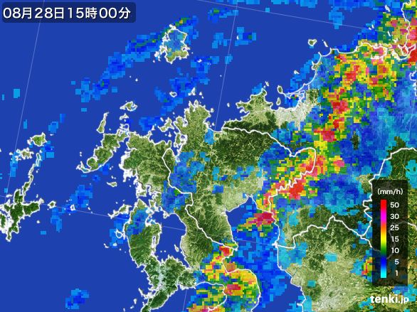 佐賀県の雨雲レーダー(2016年08月28日)