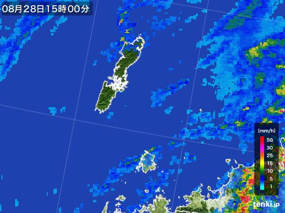 壱岐・対馬(長崎県)の雨雲レーダー(2016年08月28日)