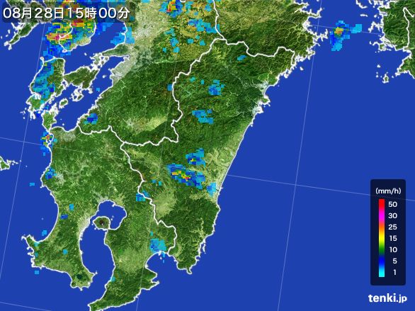 宮崎県の雨雲レーダー(2016年08月28日)
