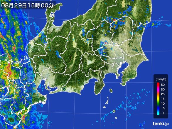関東・甲信地方の雨雲レーダー(2016年08月29日)