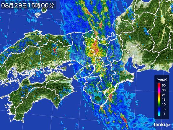 近畿地方の雨雲レーダー(2016年08月29日)