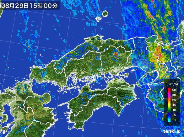中国地方の雨雲レーダー(2016年08月29日)