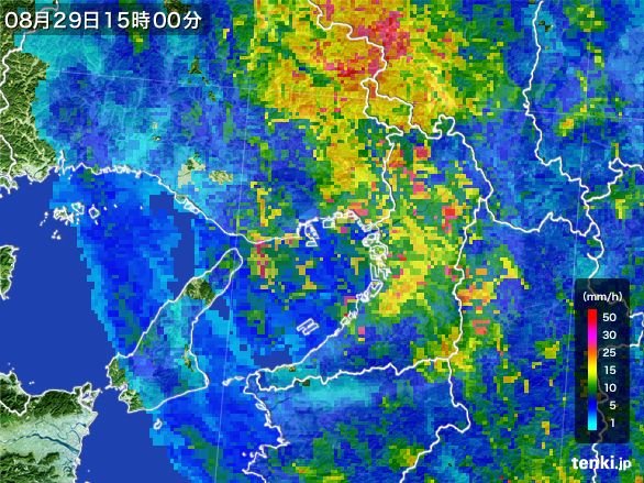 大阪府の雨雲レーダー(2016年08月29日)