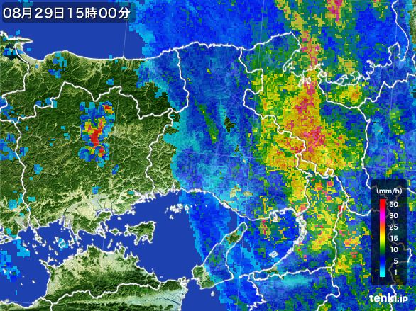 兵庫県の雨雲レーダー(2016年08月29日)