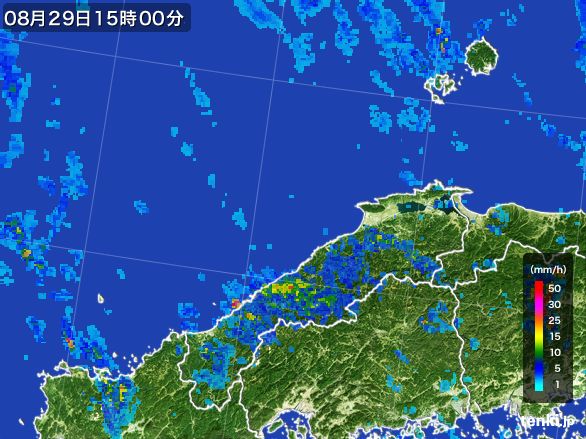 島根県の雨雲レーダー(2016年08月29日)