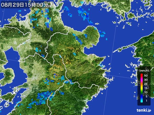 大分県の雨雲レーダー(2016年08月29日)