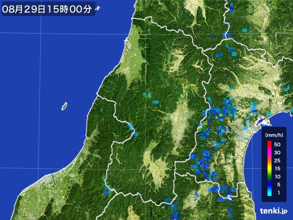 山形県の雨雲レーダー(2016年08月29日)