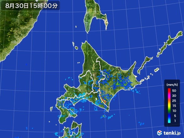 北海道地方の雨雲レーダー(2016年08月30日)