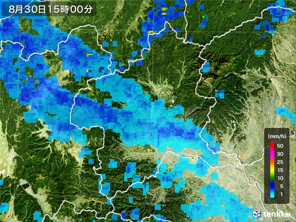 群馬県の雨雲レーダー(2016年08月30日)