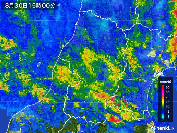 山形県の雨雲レーダー(2016年08月30日)