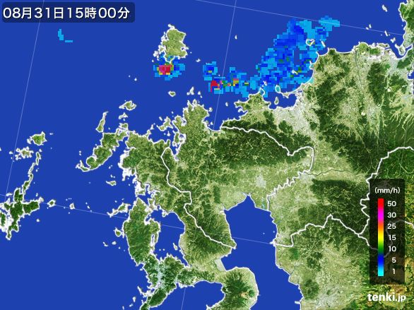 佐賀県の雨雲レーダー(2016年08月31日)