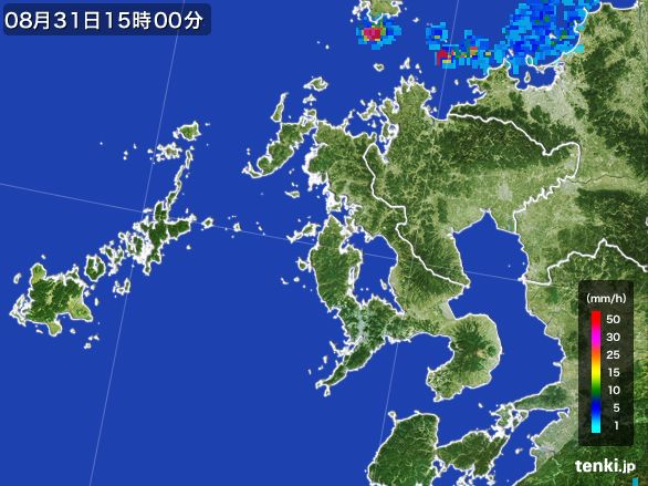 長崎県の雨雲レーダー(2016年08月31日)