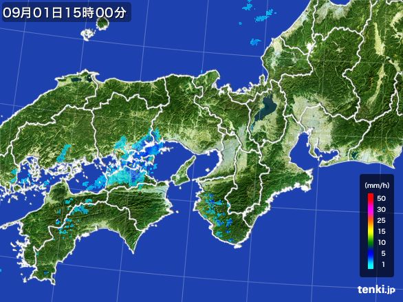 近畿地方の雨雲レーダー(2016年09月01日)