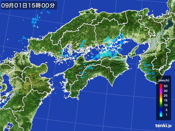 四国地方の雨雲レーダー(2016年09月01日)