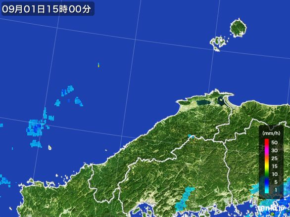 島根県の雨雲レーダー(2016年09月01日)