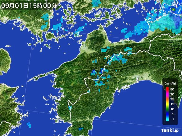 愛媛県の雨雲レーダー(2016年09月01日)