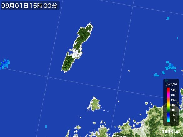 壱岐・対馬(長崎県)の雨雲レーダー(2016年09月01日)