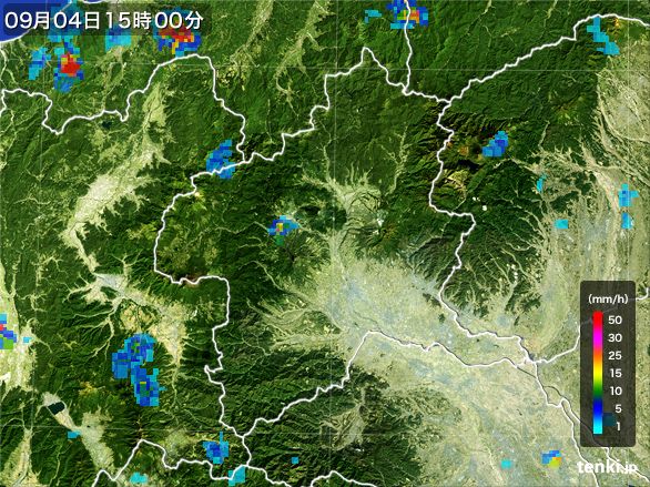 群馬県の雨雲レーダー(2016年09月04日)