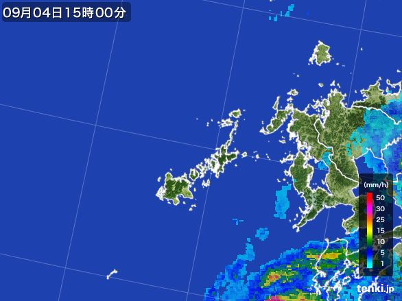 五島列島(長崎県)の雨雲レーダー(2016年09月04日)