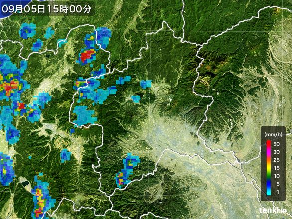 群馬県の雨雲レーダー(2016年09月05日)