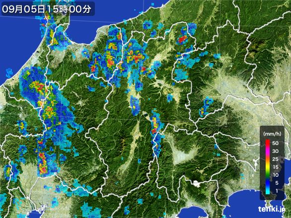 長野県の雨雲レーダー(2016年09月05日)