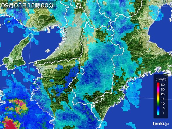 奈良県の雨雲レーダー(2016年09月05日)