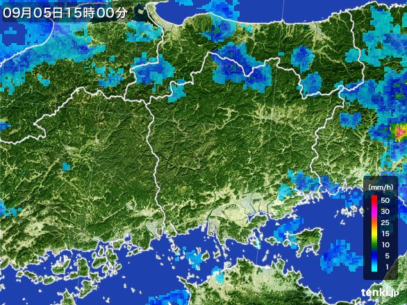 岡山県の雨雲レーダー(2016年09月05日)