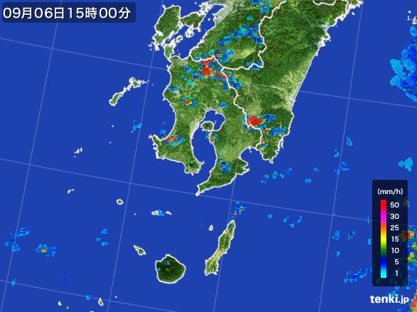 鹿児島県の雨雲レーダー(2016年09月06日)