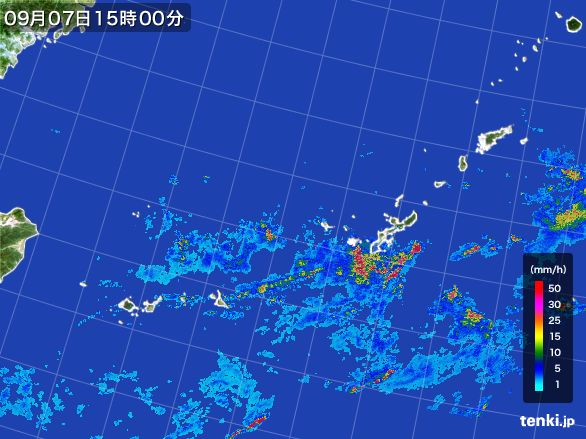 沖縄地方の雨雲レーダー(2016年09月07日)