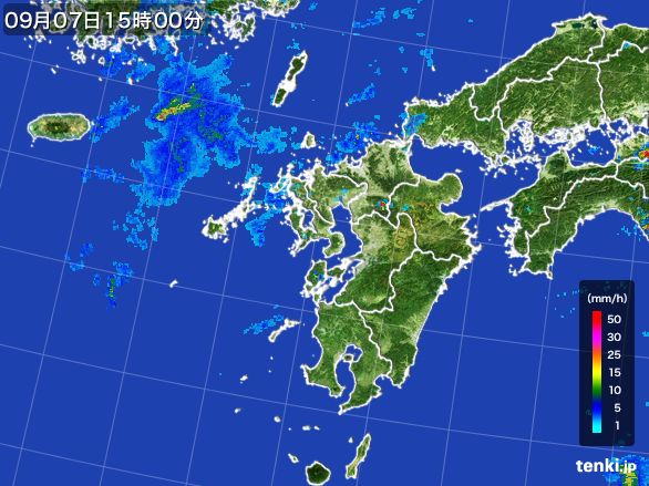 九州地方の雨雲レーダー(2016年09月07日)