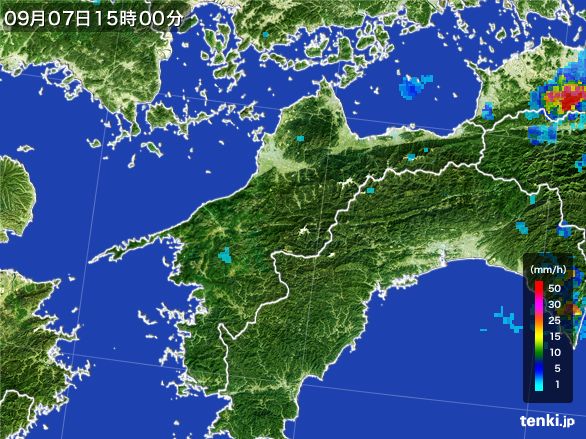 愛媛県の雨雲レーダー(2016年09月07日)