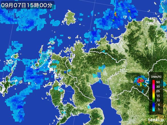佐賀県の雨雲レーダー(2016年09月07日)