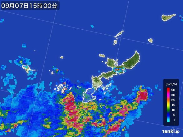 沖縄県の雨雲レーダー(2016年09月07日)