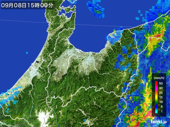 富山県の雨雲レーダー(2016年09月08日)