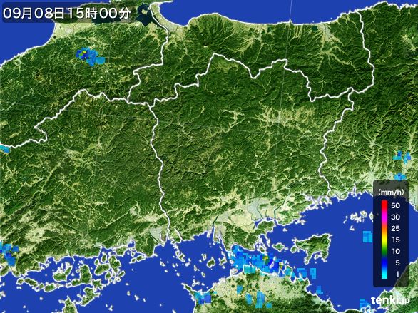 岡山県の雨雲レーダー(2016年09月08日)