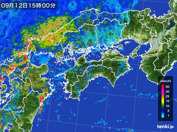 四国地方の雨雲レーダー(2016年09月12日)