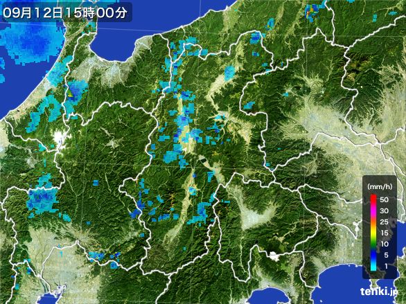 長野県の雨雲レーダー(2016年09月12日)