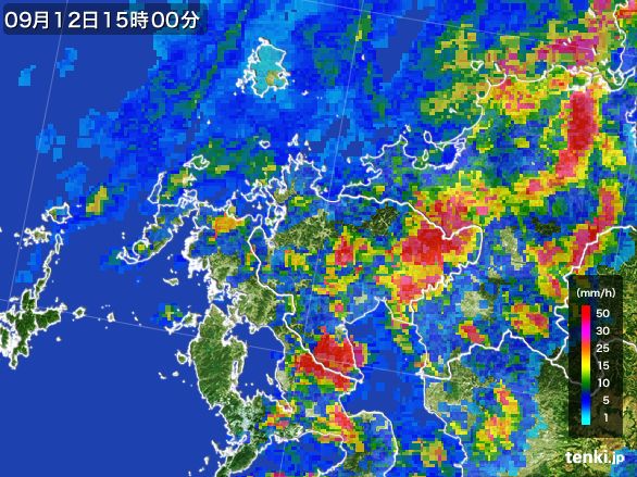 佐賀県の雨雲レーダー(2016年09月12日)