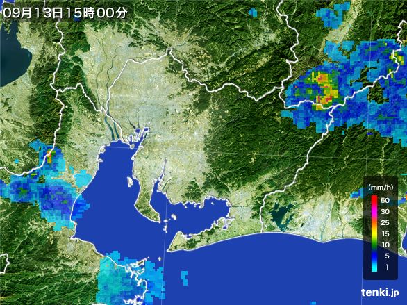 愛知県の雨雲レーダー(2016年09月13日)