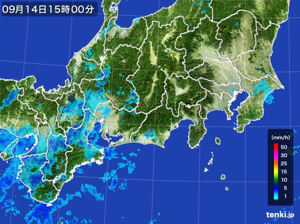 東海地方の雨雲レーダー(2016年09月14日)