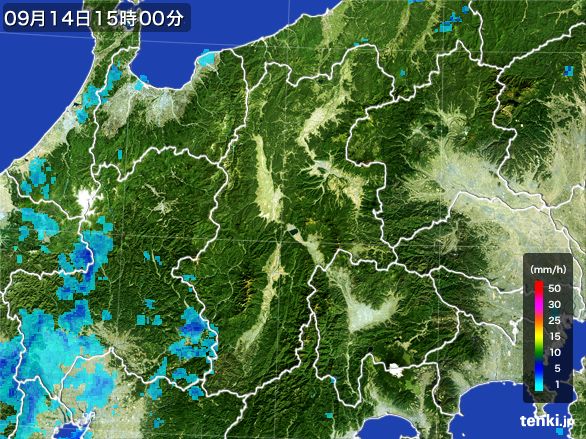 長野県の雨雲レーダー(2016年09月14日)