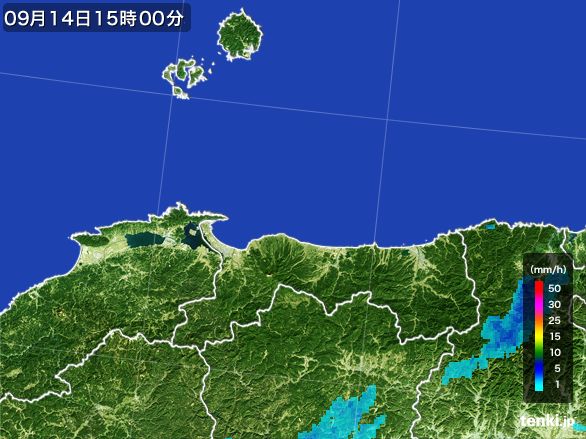 鳥取県の雨雲レーダー(2016年09月14日)