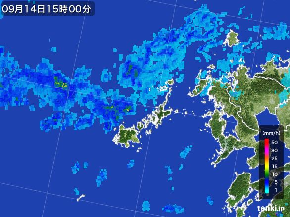 五島列島(長崎県)の雨雲レーダー(2016年09月14日)