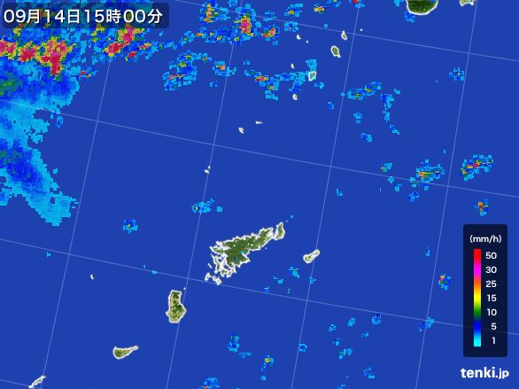 奄美諸島(鹿児島県)の雨雲レーダー(2016年09月14日)
