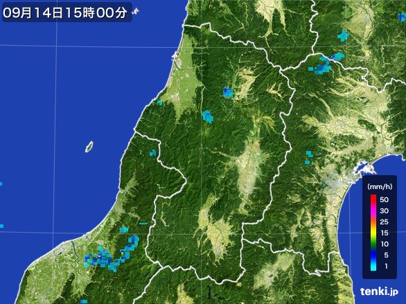 山形県の雨雲レーダー(2016年09月14日)