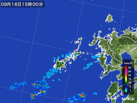 五島列島(長崎県)の雨雲レーダー(2016年09月16日)