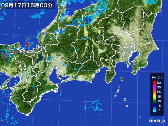 東海地方の雨雲レーダー(2016年09月17日)